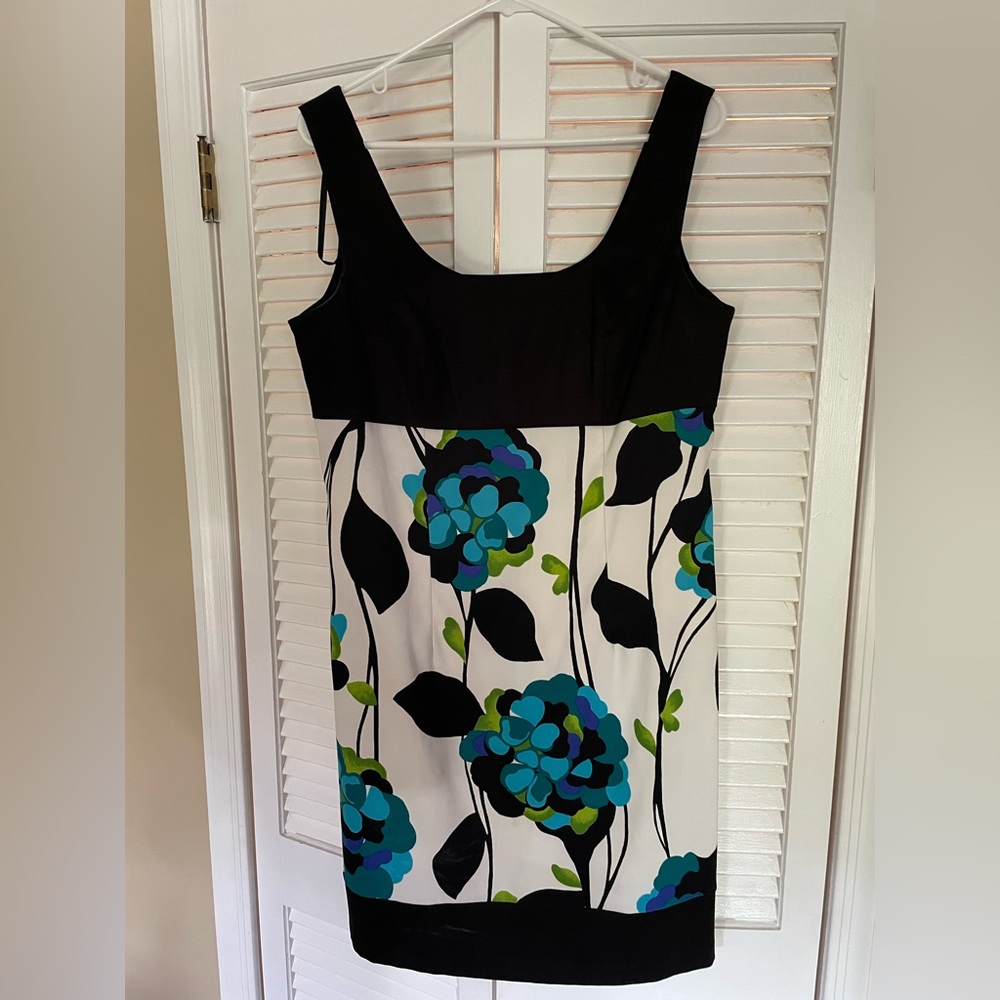 dressbarn Black and Blue Floral Midi Dress